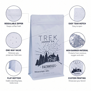 Kantong Kemasan Kopi Food Grade Berkualitas Tinggi Dengan Katup Zipper, Cetak Gravure Custom untuk Bubuk Kopi, Kantong Kopi Segel Delapan Sisi - Product Image 2