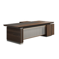 Bureau de direction en bois, mobilier de bureau modulaire, bureau de direction au design moderne, plateau en bois de noyer, bureau et chaise de bureau gris