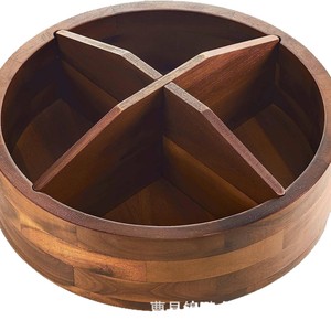 Bandeja redonda de madera para frutos secos, organizador de aperitivos de madera maciza con 4 compartimentos, caja de almacenamiento de escritorio para nueces y alimentos secos - Product Image 5