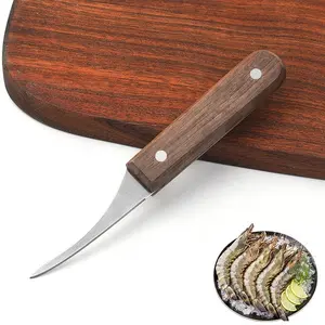 stainless steel Seafood Shell Peeled Cutter shrimp peeler Skinning Shrimp Knife with Wooden Handle tool
