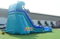 Toboggan aquatique gonflable en vinyle PVC de 20 pieds de haut, à une voie, pour usage commercial, scolaire, domestique, jardin, intérieur et extérieur, avec piscine intégrée, motif dauphin