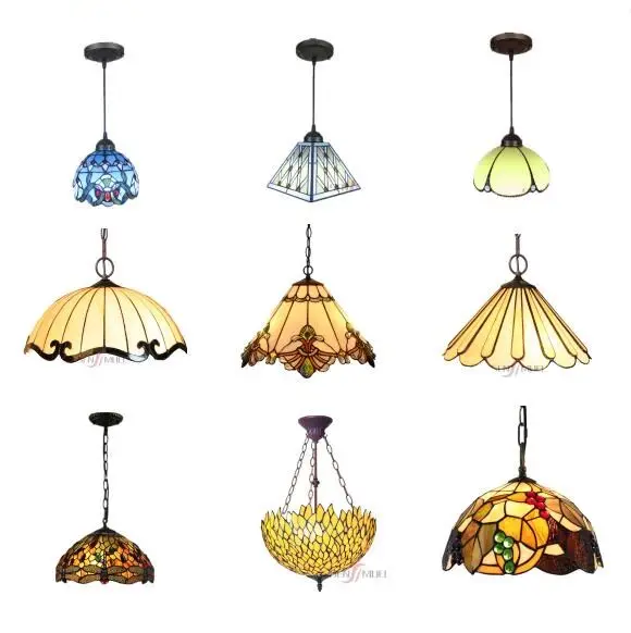 Wholesale Home Hanging Pendant Lights Living Room Vintage Retro Handmade Fancy Stained Glass Tiffany Chandelier