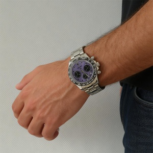Montre-bracelet tendance à succès, étanche, lumineuse, cadran violet minimaliste de 41 mm de diamètre, mouvement à quartz - Product Image 1