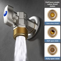 Robinet à bille triangulaire tout cuivre à ouverture totale, grand débit, fileté, pour gaz, eau chaude, eau froide, chauffe-eau, toilettes