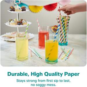 Striped <b>Paper</b> Drinking Straws Sturdy Non-Soggy 100% <b>Biodegradable</b> Eco-Friendly Food-Safe Ink Multi-Layered Long-Lasting Party - Product Image 3
