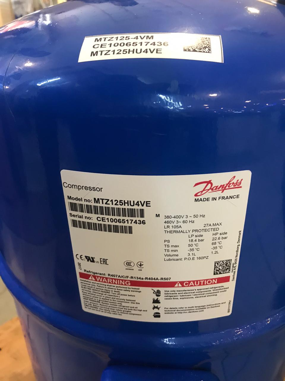 Reciprocating Refrigeration Compressor MTZ125HU4VE, R404A, 3PH