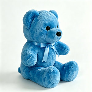 Customized Blue Teddy <b>Bear</b> Plush - Soft Fluffy Stuffed Animal with Matching Satin Bow, <b>Cute</b> Classic Toy for Kids & Nursery - Product Image 2