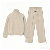 Ensemble de survêtement haut de gamme SS25 en molleton décontracté 2 pièces : sweat à capuche zippé et pantalon de survêtement, coupe oversize, style streetwear, grammage lourd 500 g/m², idéal pour la gym