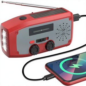 Radio Solar de Emergencia con Manivela, <span class=keywords><strong>Linterna</strong></span> LED, Alarma SOS, AM/FM, Batería de 2000mAh, USB, para Interiores/Exteriores, Camping - Product Image 1