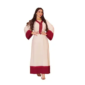 2021 New Fashion arab dubai islamic women clothing contrast color embroidery abaya muslim maxi dress
