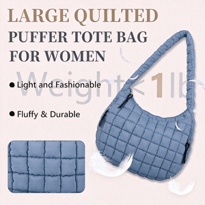 Sac bandoulière matelassé léger et grande capacité en nylon, avec logo personnalisé, idéal pour la plage et les voyages, unisexe, fermeture éclair, collection 2025 - Product Image 6