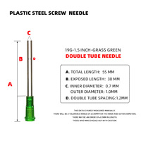 19G Aiguille à bouchon à vis à double tube en acier plastique de 1.5 pouces pour lubrifiant de mouvement de montre