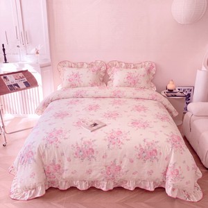 Set di Biancheria da Letto in Cotone con Fiori <span class=keywords><strong>Rosa</strong></span> Romantici, Stile Principessa, <span class=keywords><strong>Copripiumino</strong></span> con Volant e Federe, Set 3 Pezzi - Product Image 4