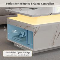 Table basse LED 47,2 pouces avec chargeur sans fil, haut-parleur Bluetooth, rangement, plateau en faux marbre blanc, meubles de salon