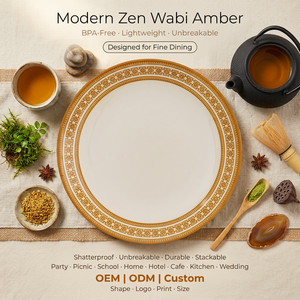 Assiette en mélamine motif doré classique OEM ODM, bol à ramen rond 11 pouces ivoire <span class=keywords><strong>pour</strong></span> café, bistrot, brunch, restaurant de <span class=keywords><strong>poke</strong></span> - Product Image 1