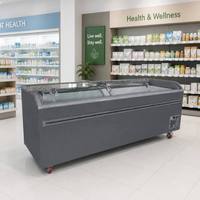 Congélateur coffre commercial à refroidissement direct, avec dessus coulissant en verre, en alliage d'aluminium, pour supermarché, type îlot, avec vitrine combinée