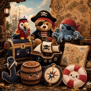 Ensemble d'aventure pirate en peluche personnalisé, ours pirate, perroquet, pieuvre, bateau pirate, ornements en peluche - Product Image 1