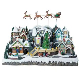 Large Size Musical Polyresin Christmas LED House Flying Santa Sleigh Scene Christmas Village with Rotating <b>Xmas</b> <b>Tree</b> - Product Image 3