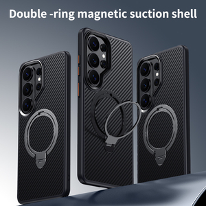 Nueva Funda Magnética Rígida con Soporte y Textura de Fibra de Carbono para Carga Inalámbrica para <span class=keywords><strong>Samsung</strong></span> S26 Ultra S25 Plus S24 S23 <span class=keywords><strong>S22</strong></span> - Product Image 2