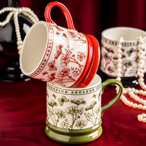 <b>Ceramic</b> Mug With Flowers Pattern Green Handle Single <b>Cup</b> For Coffee Tea Drink - Product Image 2