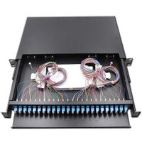 Kotak terminal fiber optik 24 port yang dapat ditarik, dipasang di rak, 48 core LC 1U 19 inci panel patch fiber optik