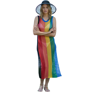 Vestido Playero Tipo Chaleco a Rayas para Mujer, Tejido Calado a Crochet, Hecho a Mano, 100% Poliéster, Antibacterial y Transpirable, Marca RUIYI - Product Image 2