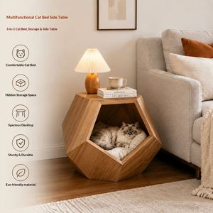 Mesa Auxiliar Moderna Hexagonal para Gatos, Mueble Compartido para Humanos y Mascotas, Mesa Ancha con Espacio para Descanso de Mascotas - Product Image 2