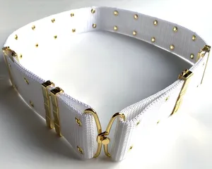 Professional belt Factory White color PP Belt With gold eyelets and buckles for Saudia Arabia country