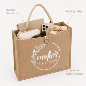 Sac fourre-tout en jute moyen personnalisé avec poignée en coton, sac de plage avec impression sérigraphique et logo personnalisé pour les courses quotidiennes - Product Image 3