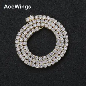 BC023 3mm 4mm 5mm spring clasp Brass Zircon Tennis Chain Necklace Hip hop Bling Jewelry Gold Silver CZ Iced Out