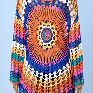 Vestido de Playa de Ganchillo Hecho a Mano con Diseño de Arcoíris, Colorido, Floral, <span class=keywords><strong>Sexy</strong></span>, con Borlas, Traje de Baño, Bikini, Ropa de Playa para Mujer - Product Image 5