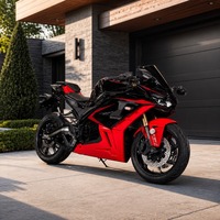 Black Red Enclosed Electric Sport Motorcycle With Full Fairing Twin Headlights and Disc Brakes