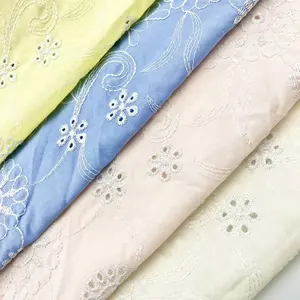 Colorful new style woven fabric cotton embroidery voile plain dyed fabric