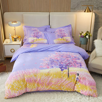 Parure de lit quatre pièces en coton pur brossé éco-responsable, motif plantes et fleurs, style moderne et épuré, tendance et épaisse