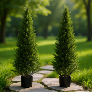 Cèdres artificiels topiaires de 48 pouces, formes A minces, faux arbustes de pin, décoration intérieure et extérieure, pot en plastique, montage facile - Product Image 2