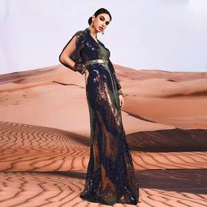 XY548 abiti da donna con paillettes manica lunga arabica <span class=keywords><strong>Istanbul</strong></span> marocchino turco Dubai abiti da sera modesti abiti da festa musulmani - Product Image 2