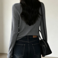 Top en tricot ajusté élégant à manches longues et col en V pour tenue décontractée quotidienne, pull en tricot pour femmes
