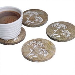 Classic Decorative Wooden <b>Enamel</b> <b>Mug</b> Coasters with Colorful Printed Artwork for Home Kitchen Office Dining Table Accessories - Product Image 1