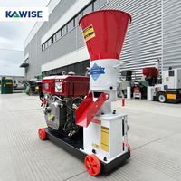 Nouvelle machine à granulés d'aliments pour animaux Kawise Diesel pour petites exploitations agricoles avec moteur refroidi par eau, options de matrices de 2,5 à 8 mm, capacité de 200 à 250 kg/h