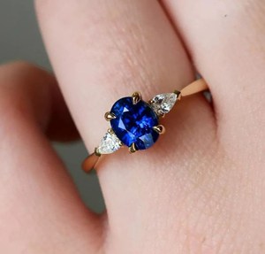 Cá nhân hình bầu dục Màu xanh sapphire Vòng đá quý 925 sterling Silver Ring 18K mạ vàng engagement <span class=keywords><strong>Rings</strong></span> đối với phụ nữ - Product Image 1