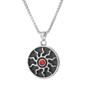 yunnique Retro Sunflower Pendant <b>Titanium</b> Steel Necklace Red Stone Geometric Design Unisex Hip Hop Sweater <b>Chain</b> - Product Image 5