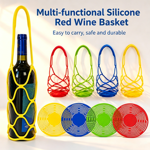 Porte-bouteille de vin portable en silicone 2-en-1 avec sac en maille extensible et dessous de <span class=keywords><strong>verre</strong></span> résistant à la chaleur – Idéal <span class=keywords><strong>pour</strong></span> pique-nique, fête ou cadeau de pendaison de crémaillère - Product Image 3