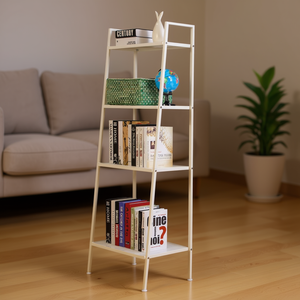 Étagère à 4 niveaux en métal ivoire, bibliothèque, étagère de rangement multifonctionnelle, meubles de salon - Product Image 2