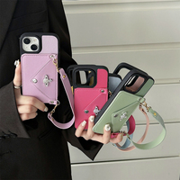Étui de téléphone en cuir pour femme avec porte-cartes et dragonne, couleur unie, pour iPhone 18 Pro Max 16 Plus 17 15 14 13