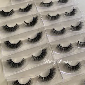 도매 100% 밍크 속눈썹 12mm-15mm 슈퍼 솜털 스트립 속눈썹 3D Wispy 두꺼운 컬 밍크 속눈썹