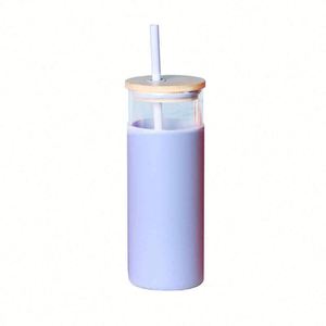 Eco-Friendly Glass Straw <b>Cup</b>, <b>Large</b> Capacity Vacuum Flask, Bamboo Lid Straw <b>Cup</b> - Product Image 3