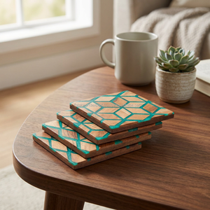 Quality Handicrafts <b>Wood</b> Resin Coasters <b>Placemats</b> 10x10cm Reusable Southeast Asia Style Multi Color Customized Packaging Hotels - Product Image 1