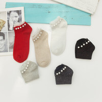 5 paires de chaussettes brillantes en coton dentelle pour femmes, chaussettes de couleur unie avec perles, à la mode, de couleur unie, pour dames