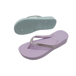 Pantoufles à semelles compensées pour femmes, tongs de Style Simple, tige en PVC avec décoration de diamant, été, - Product Image 2