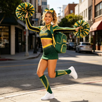 Seragam Kompetisi Cheerleading Rok Lipit Lengan Panjang Logo Kustom AB Crystal High Stretch Spandex